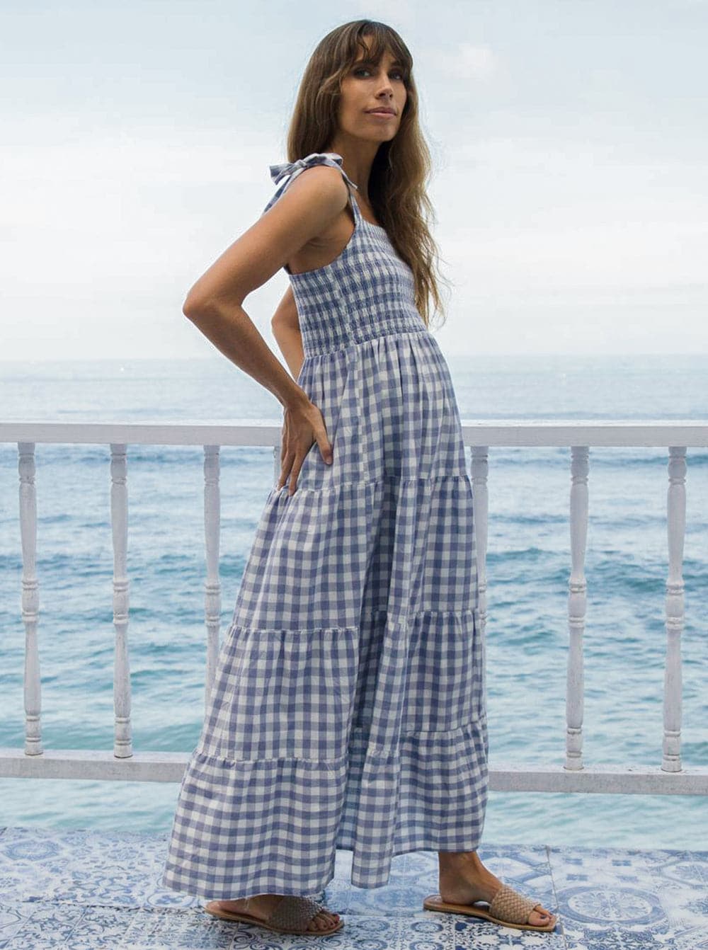 'Lilliana' Maternity Maxi Dress - Blue Gingham